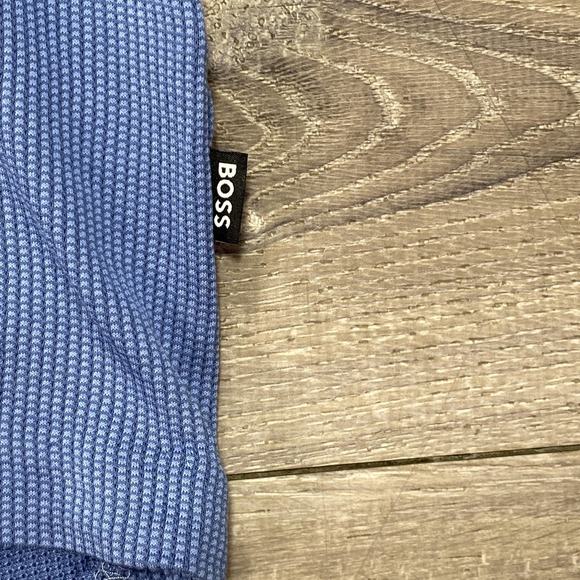 BOSS Shirt Mens Large‎ Blue Waffle Knit Textured Crewneck Short Sleeve Tee - Picture 2 of 8